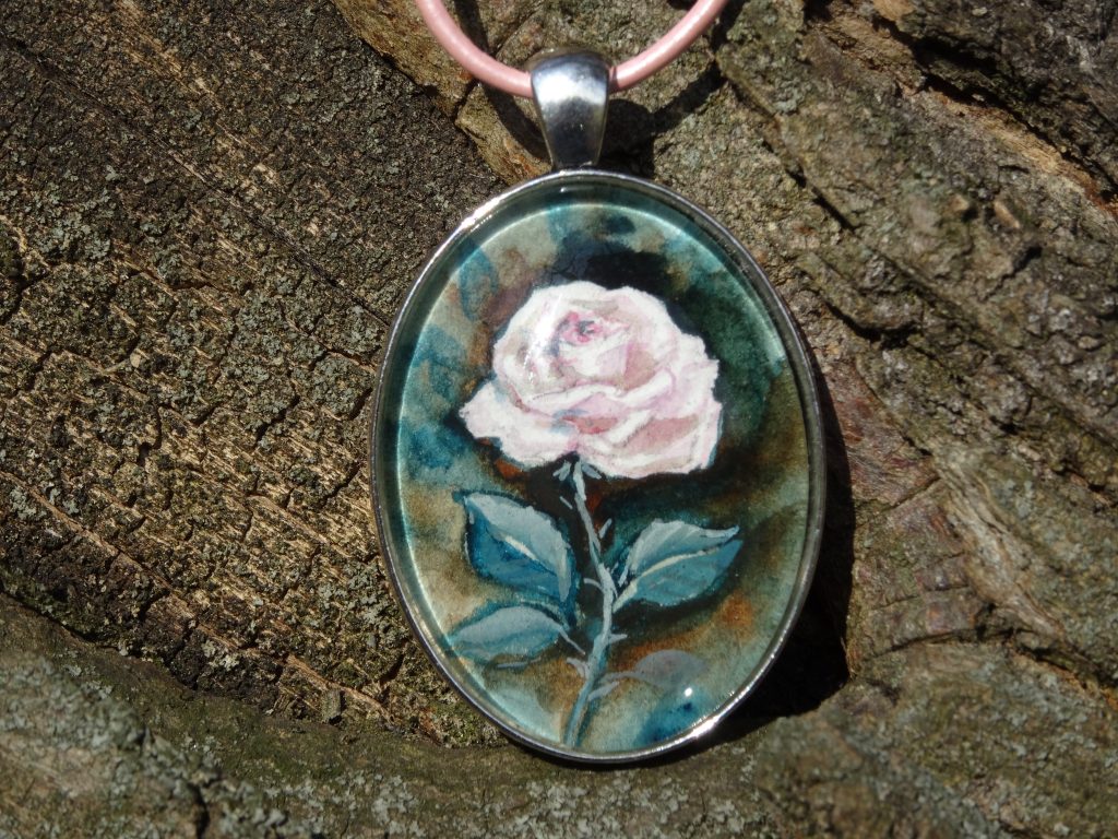ręcznie malowana biżuteria - elegancka róża