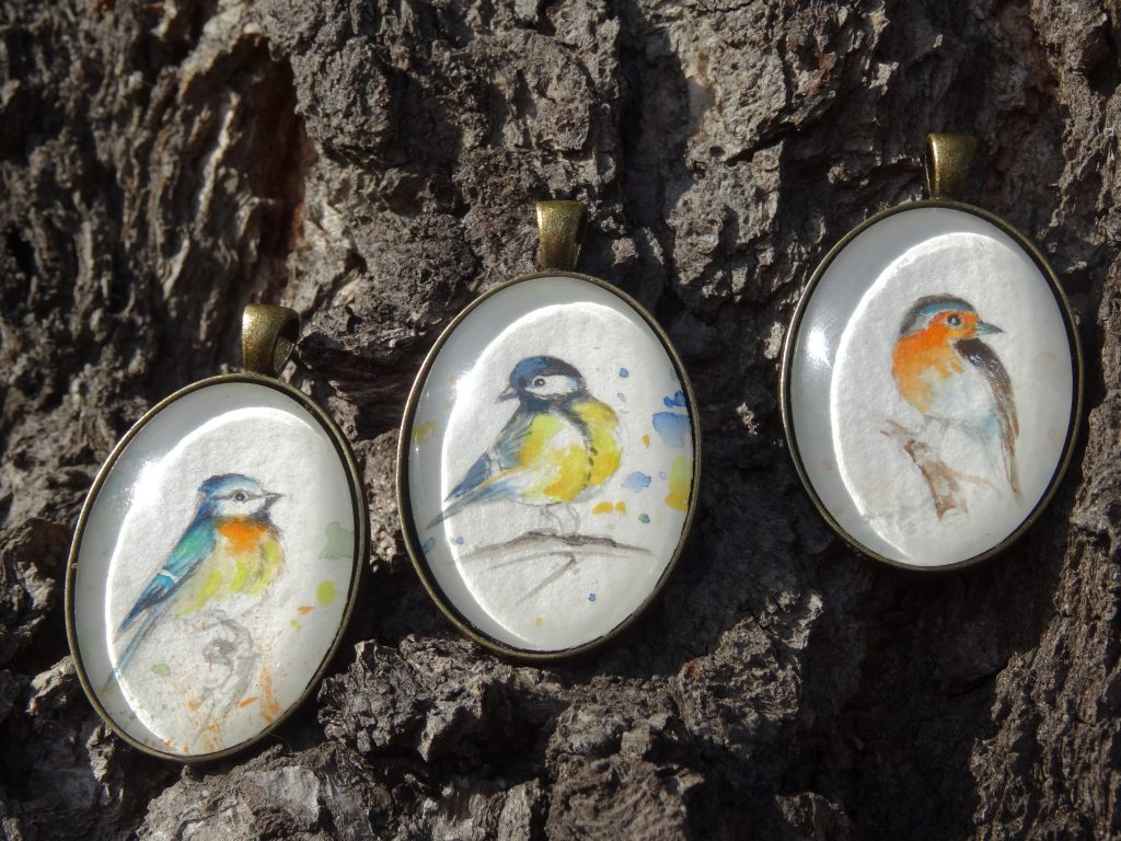 ręcznie malowana biżuteria - ptaki